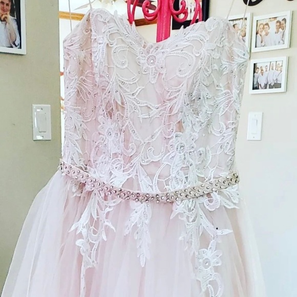 Beautiful sheer white with hints of pink prom dress never worn. Size 4 - Picture 5 of 15
